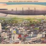 Aerial View of Akron with dirigible "