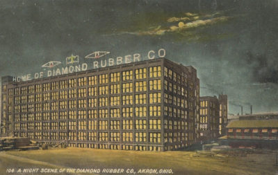 A night scene of the Diamond Rubber Company, Akron, Ohio