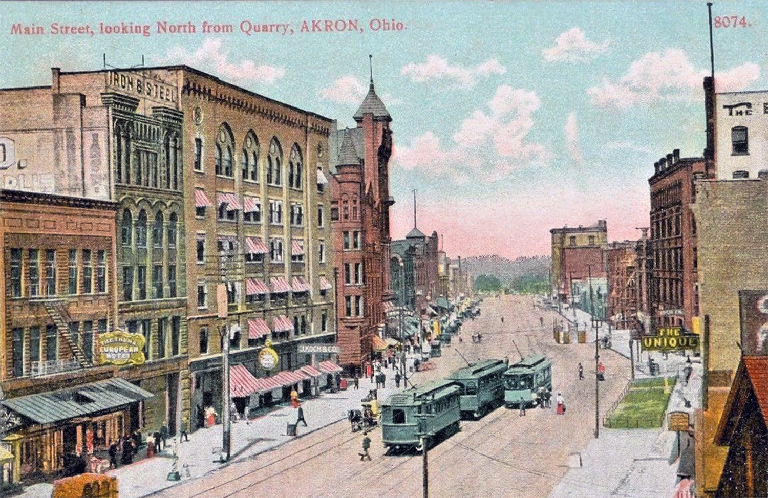 Main Street looking North from Quarry Akron Postcards