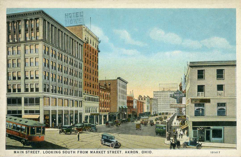 Postcard - Main Street Akron, Ohio.