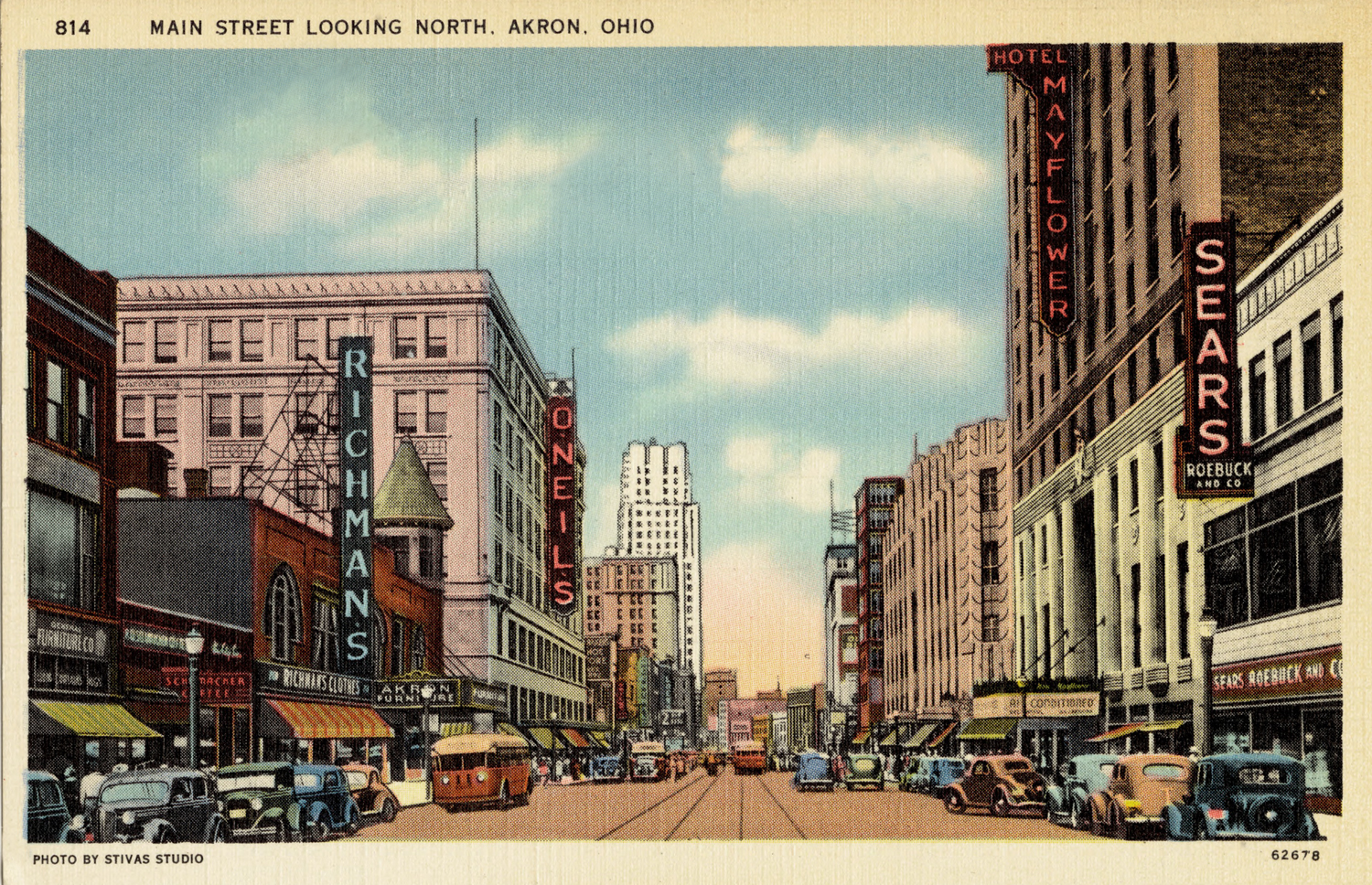 Main Street looking North - Akron Postcards